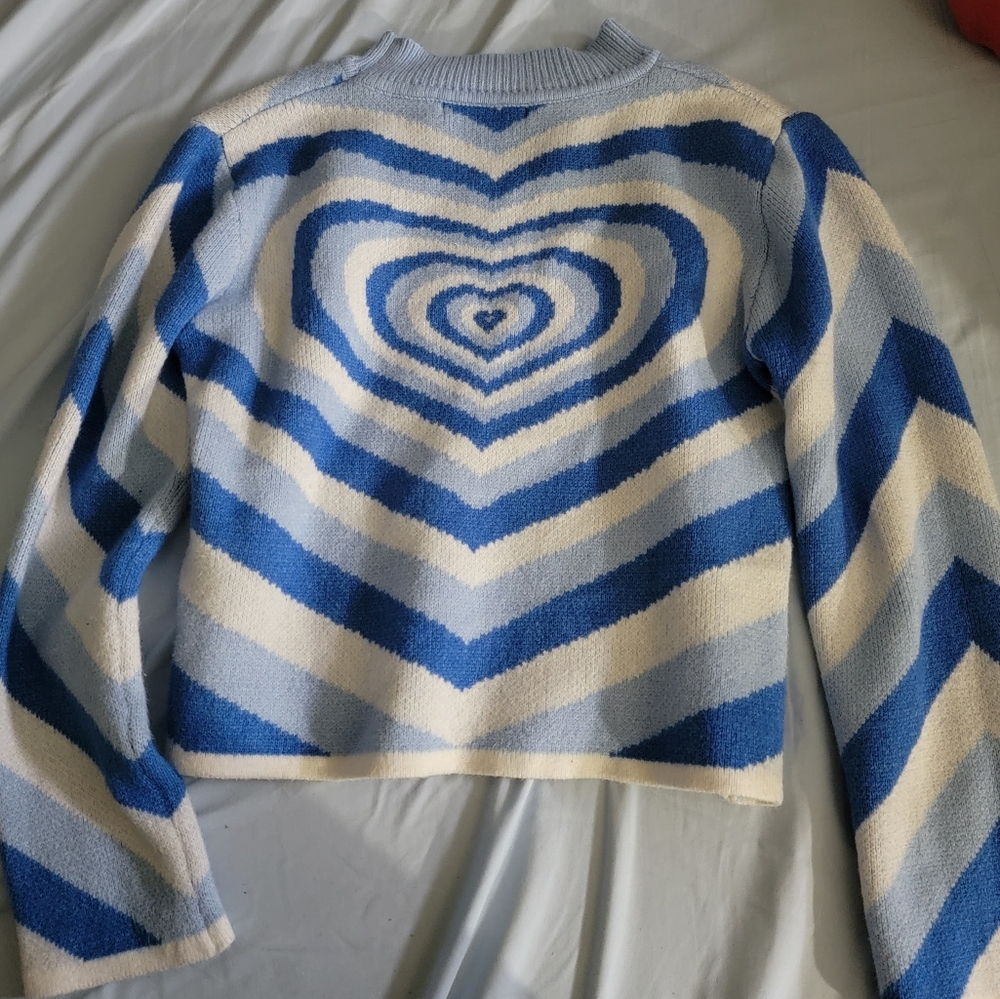 Blue and White heart long sleeve sweater